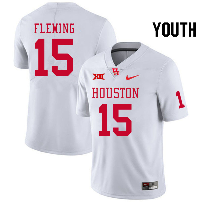 Youth #15 Malik Fleming Houston Cougars Big 12 XII College Football Jerseys Stitched-White - Click Image to Close